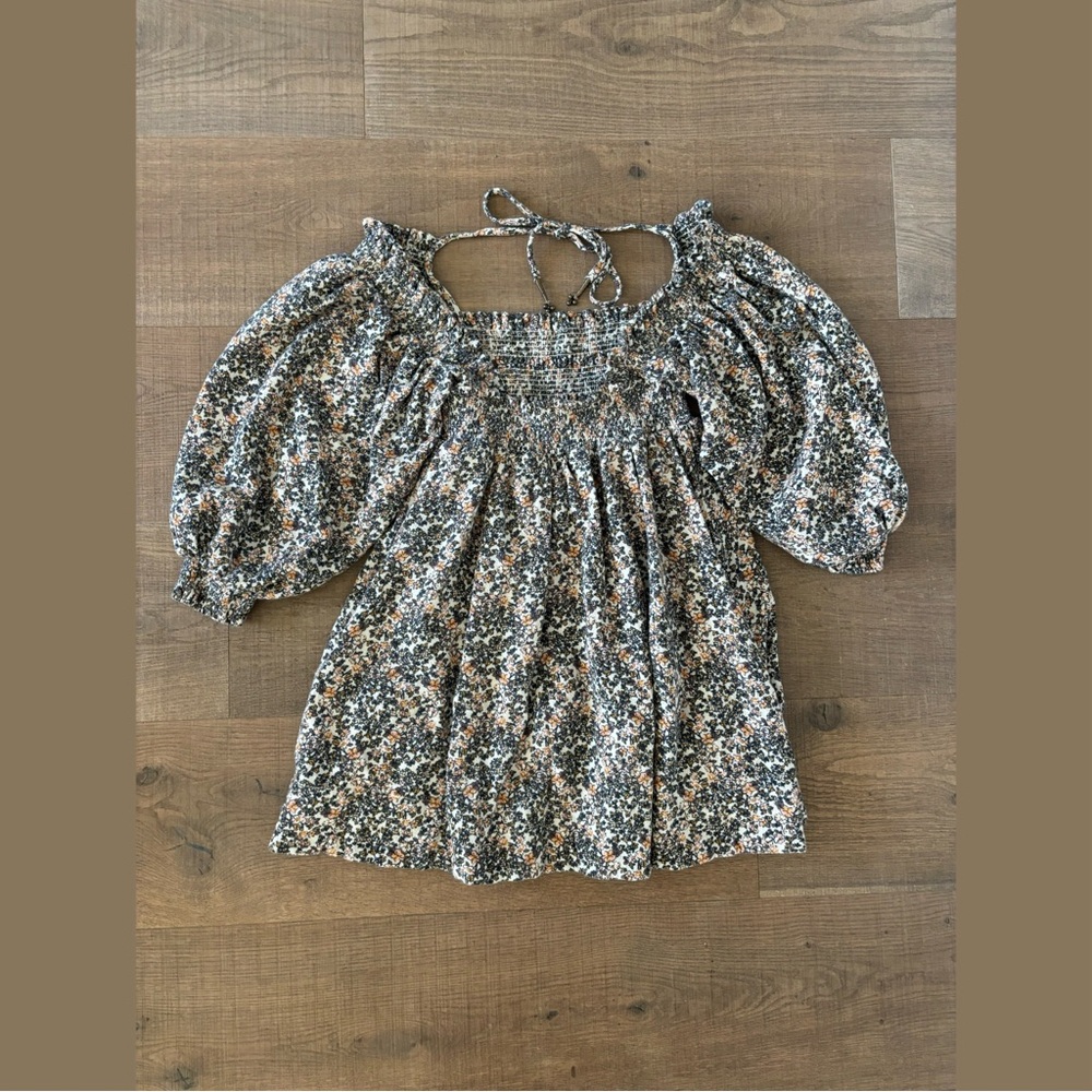 free people floral print balloon sleeve mini dress